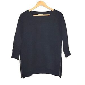 GARNET HILL Black Lambswool Angora Rabbit Loose Zippers Striped Sweater size S